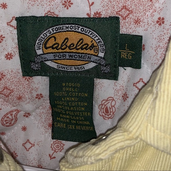 Women’s L REG CABELA’S Yellow Corduroy Quilted Cotton Polyester Insulated Jacket - Picture 4 of 12